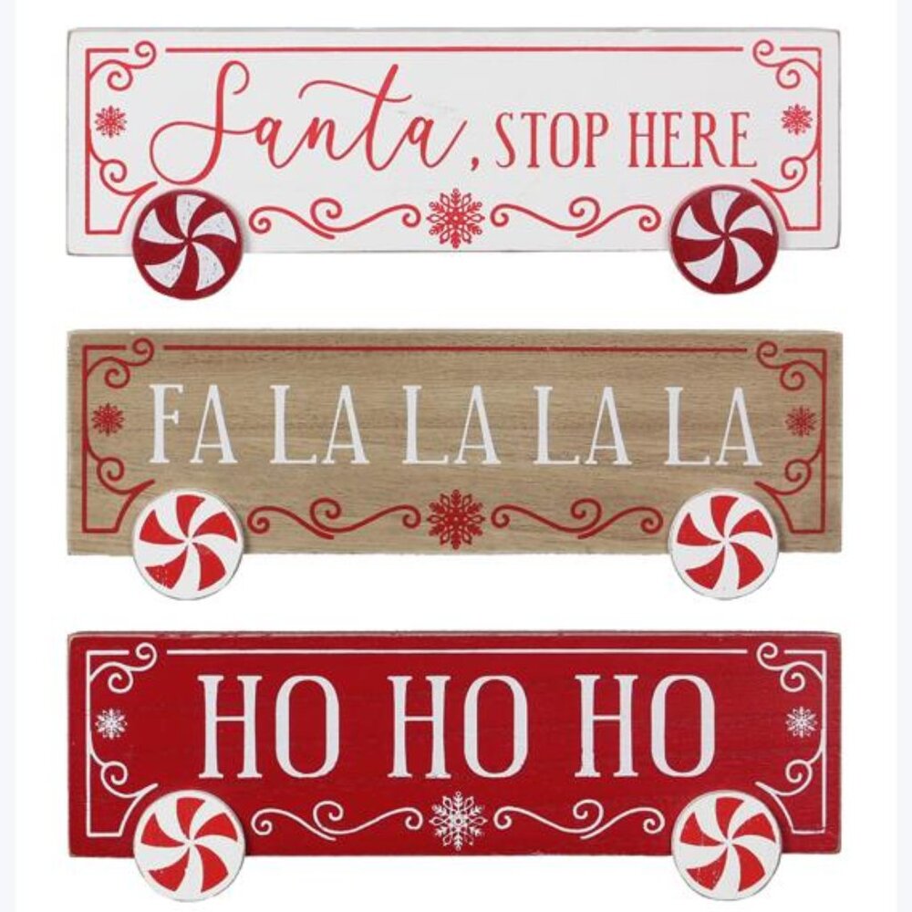 Set of 3 Wood Train Car Signs Each With A Merry Message